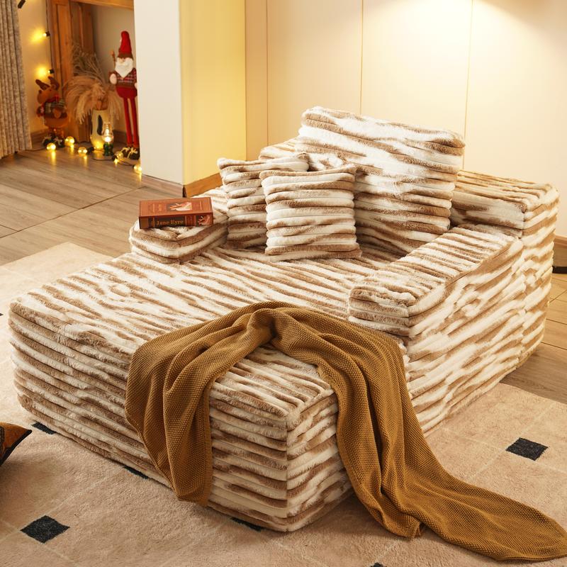 Ovios 49'' Boneless Chaise Lounge, Upholstered Sofa Bed with Throw Pillows and Armrests, Indoor Sleeper Chair- Luxurious Plush Corduroy Chair Bed for Living Room - No Assembly Required