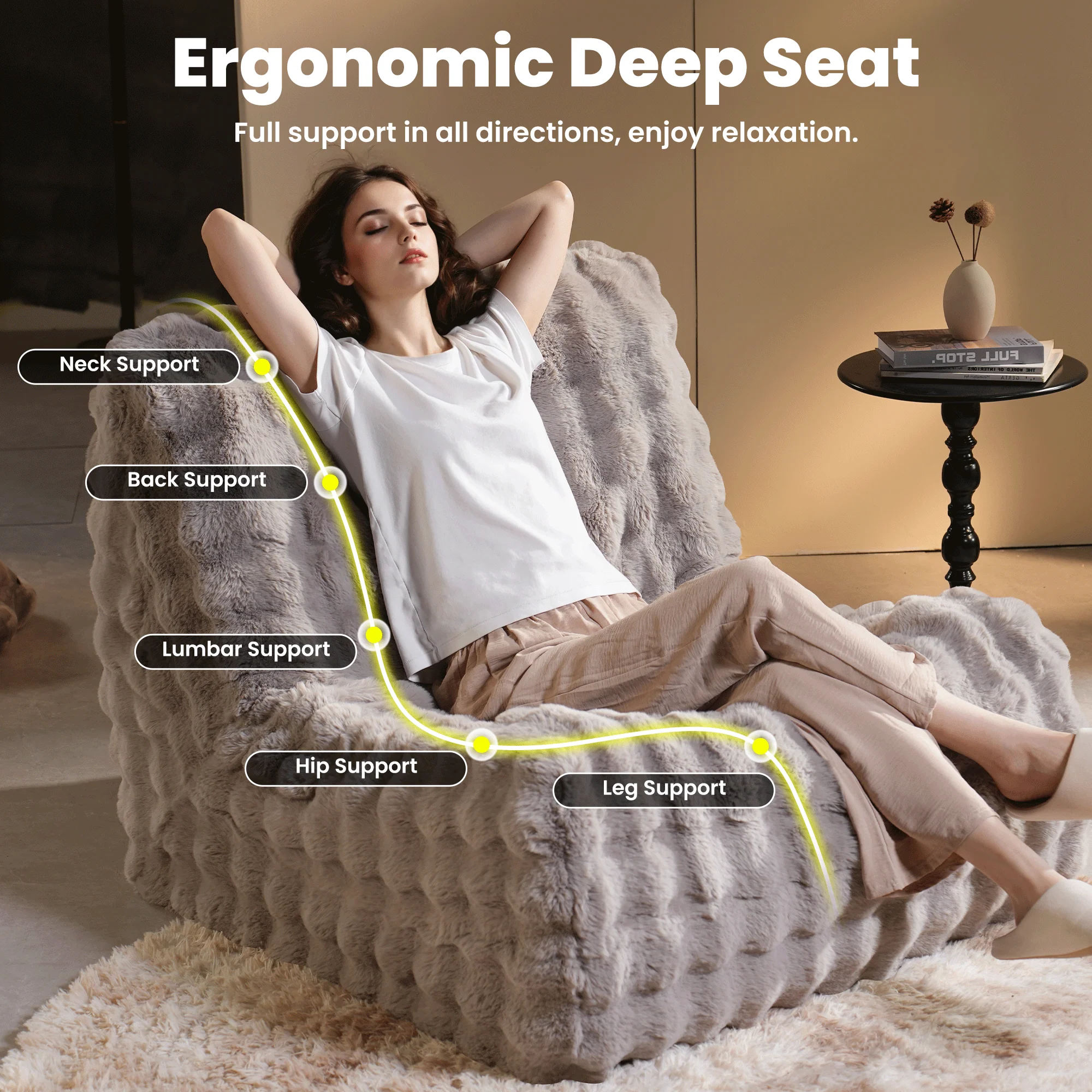 OVIOS Luxurious Fluffy Faux Fur Bean Bag Couch