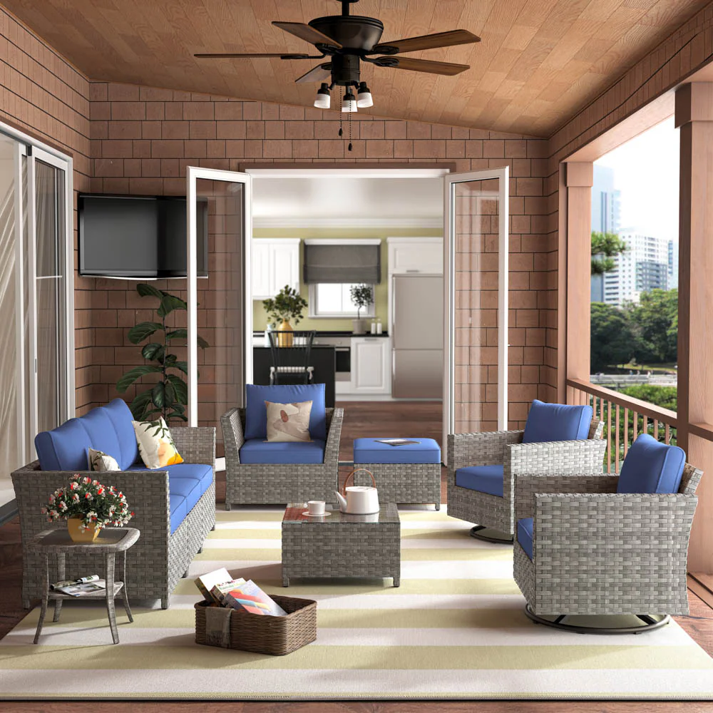 Ovios New Rimaru Series Patio Furniture Set  9-Piece include Swivel Chairs Set Partially Assembled