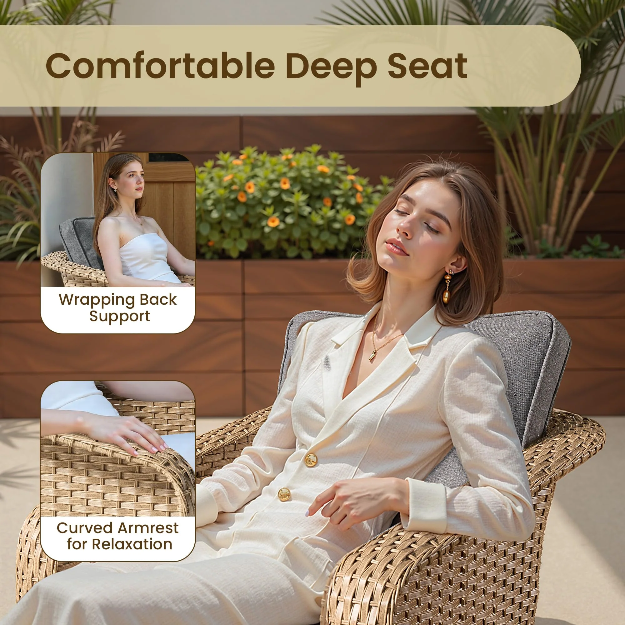 ovios 3 Pieces Patio Glider Chair Set, Outdoor Rocking Chairs of 2