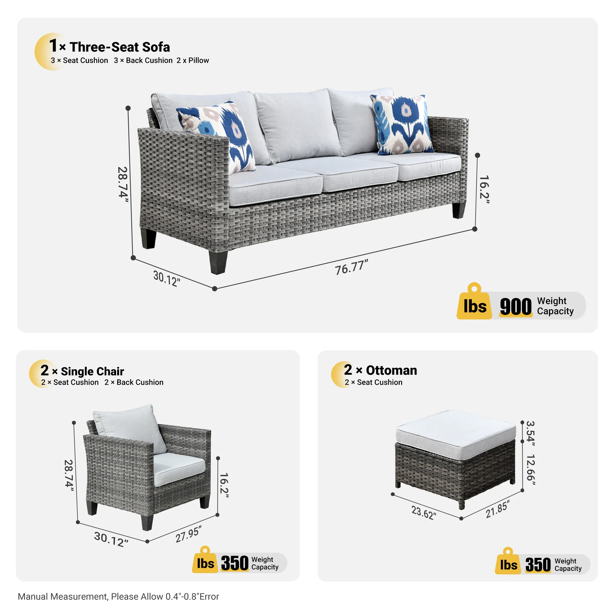Ovios Outdoor Patio Conversation Set New Vultros 5-Piece High Back Sofa Set with Cushions