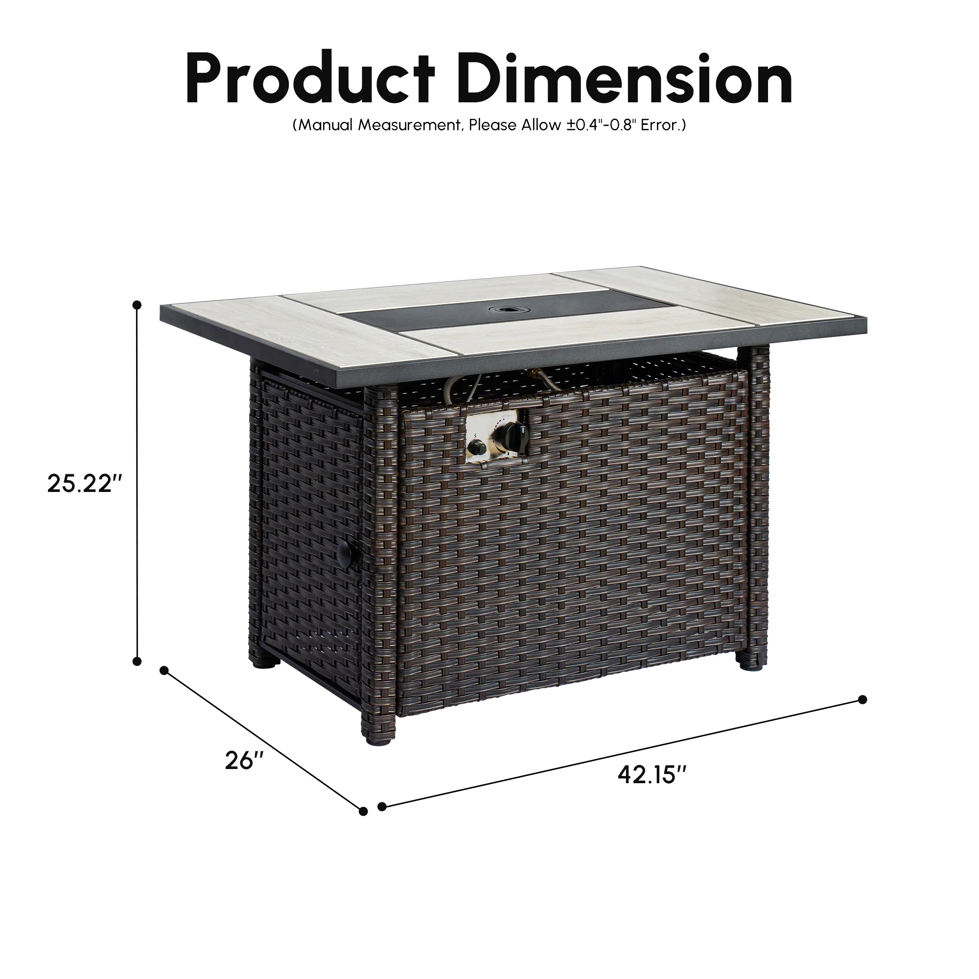 Ovios Rectangle Patio Propane Outdoor 42.12'' Fire Pit Table with Lid
