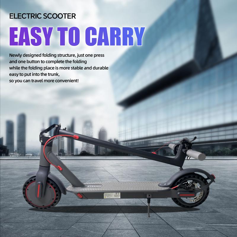 ETEKHOP EP40 Electric scooter, 8.5-inch tires, ultra long range up to 30/32 miles, 350W motor and 19 miles/hour portable folding commuting electric scooter, suitable for adults, equipped with dual braking system and applications