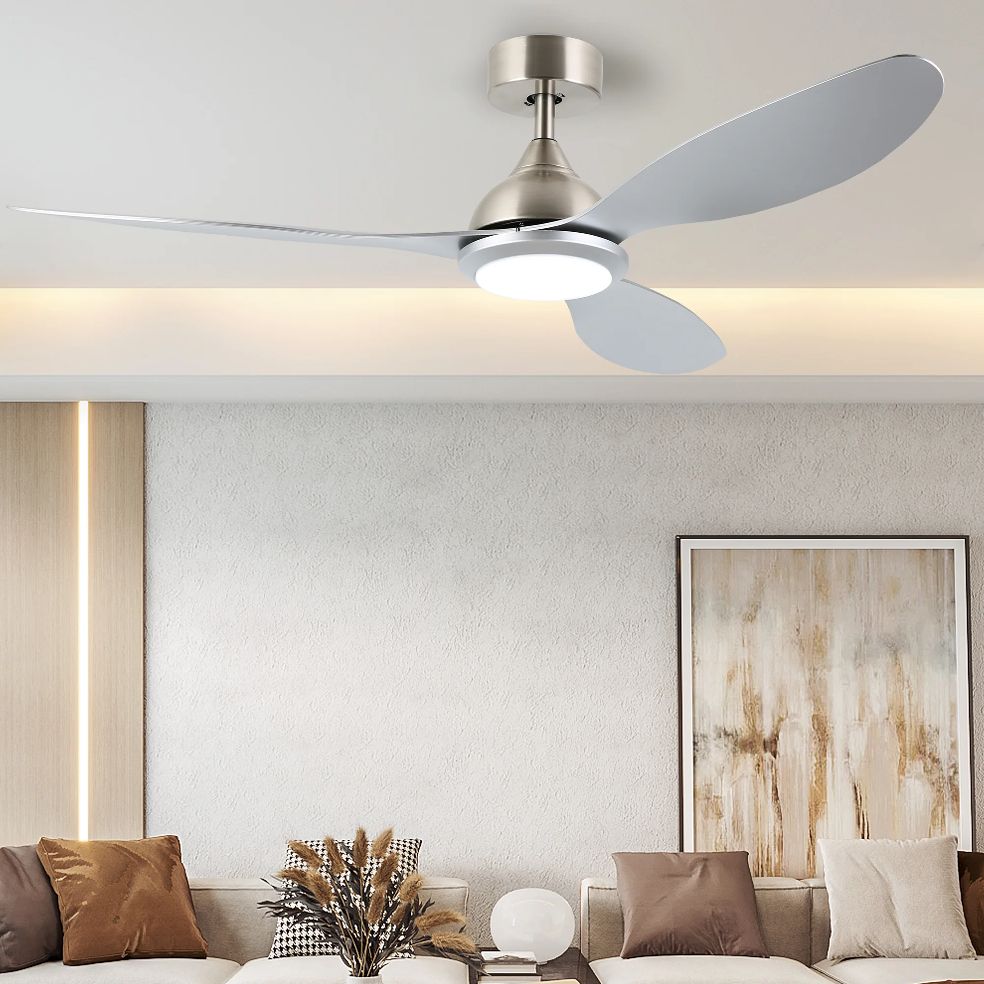 Ovios 52'' Remote Control Ceiling Fan Reversible 3 Blades with LED Light and 6 Wind Speeds, DC Motor