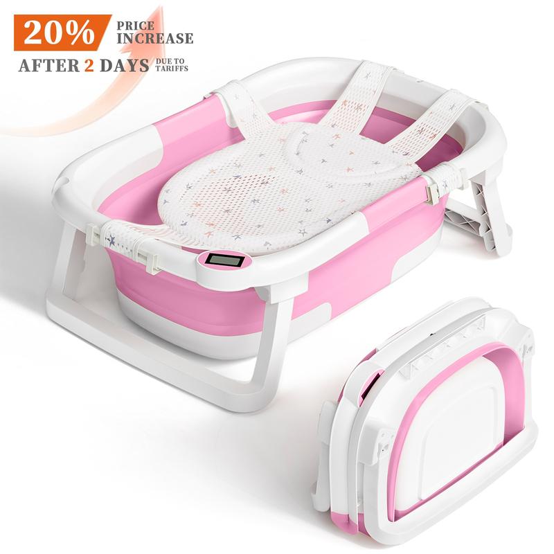 Napei Collapsible Baby Bathtub with Real-Time Temp Monitor, Floating Cushion, Foldable Baby Bath Tub Set for Newborns & Toddlers