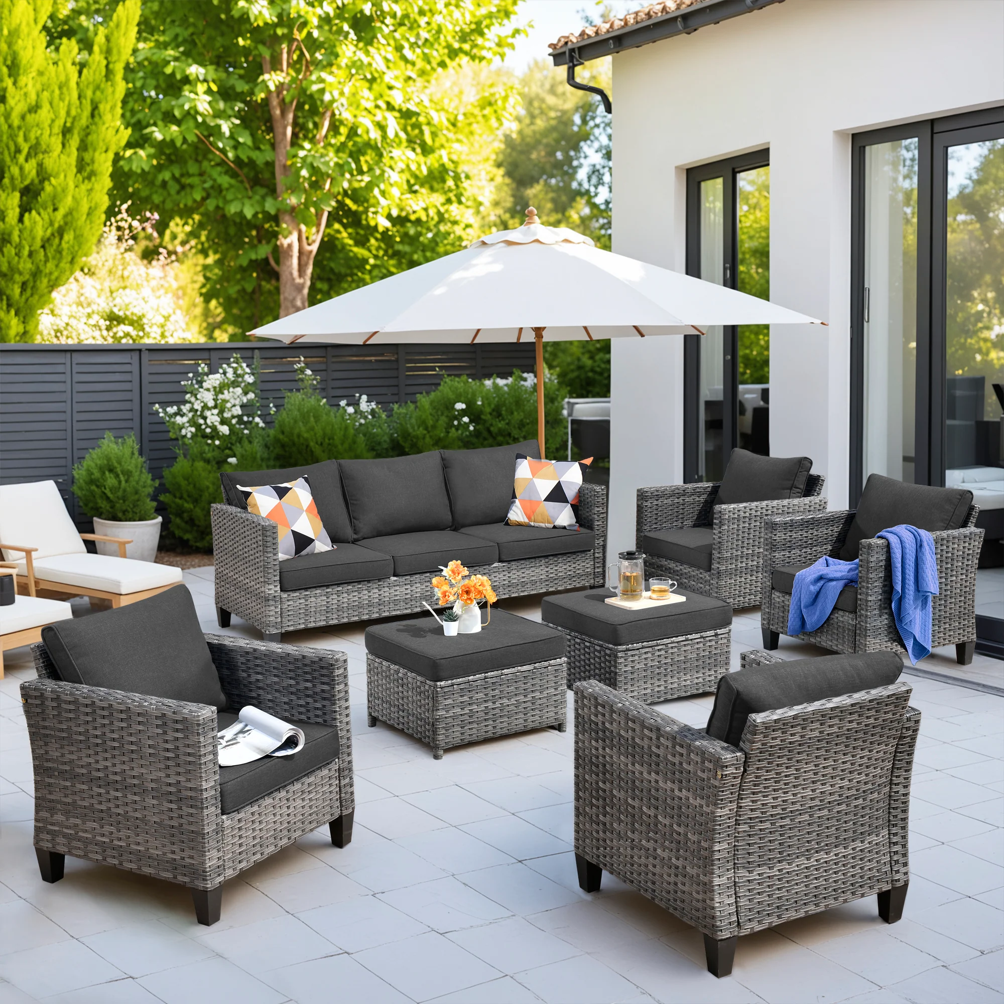 Ovios Patio Furniture Set New Vultros 7-Piece High Back with Cushions