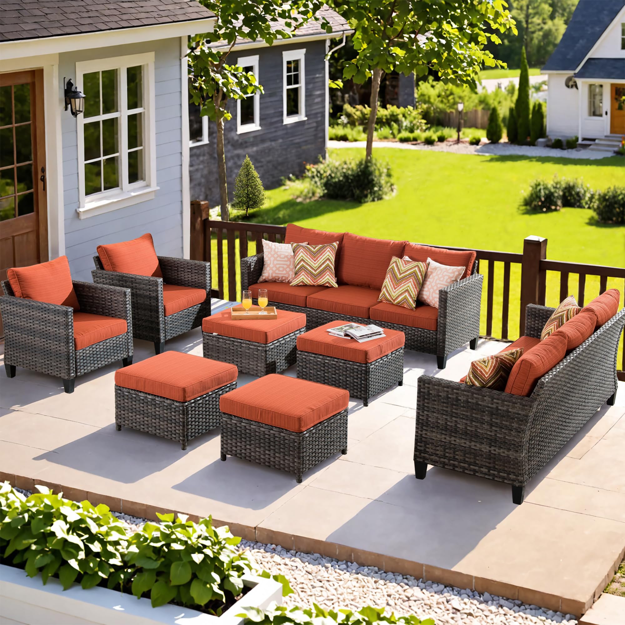 Ovios Patio Furniture Set New Vultros 8-Piece High Back with Cushions