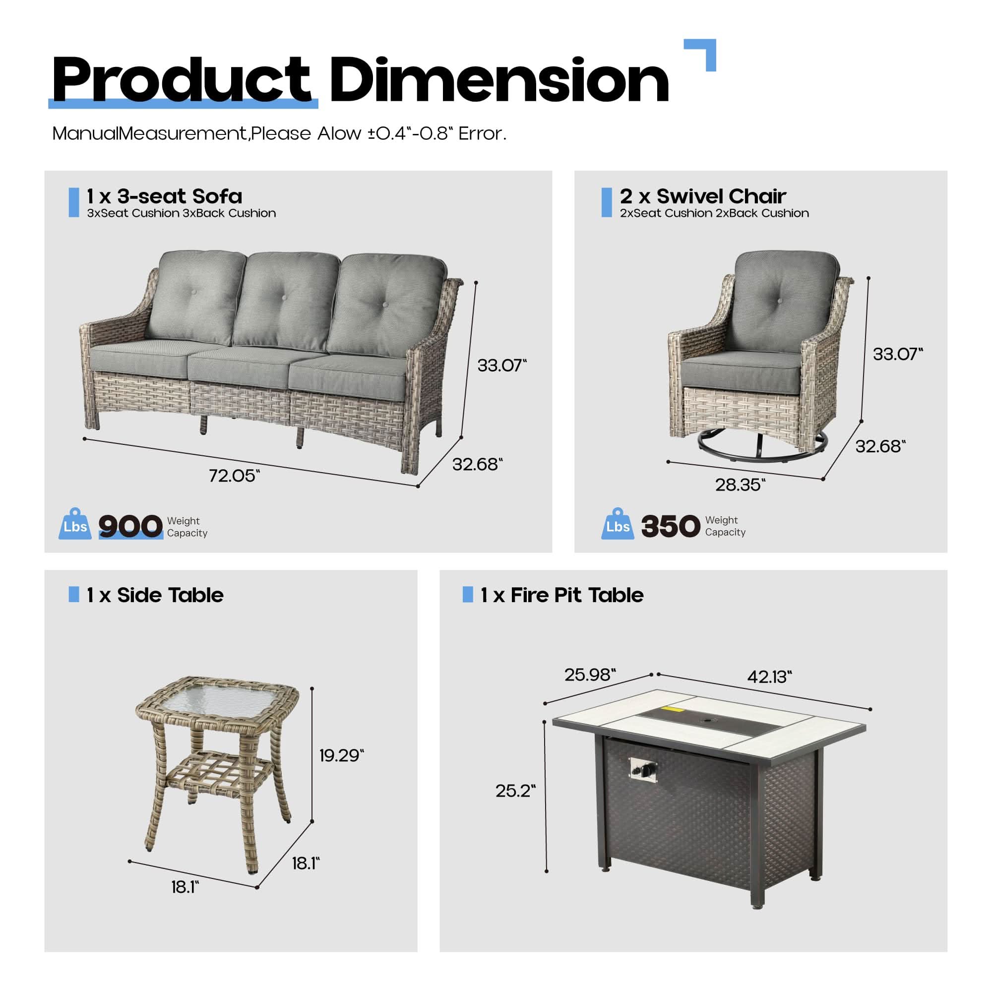 Ovios Outdoor 5 Pieces Coversation Set with 42
