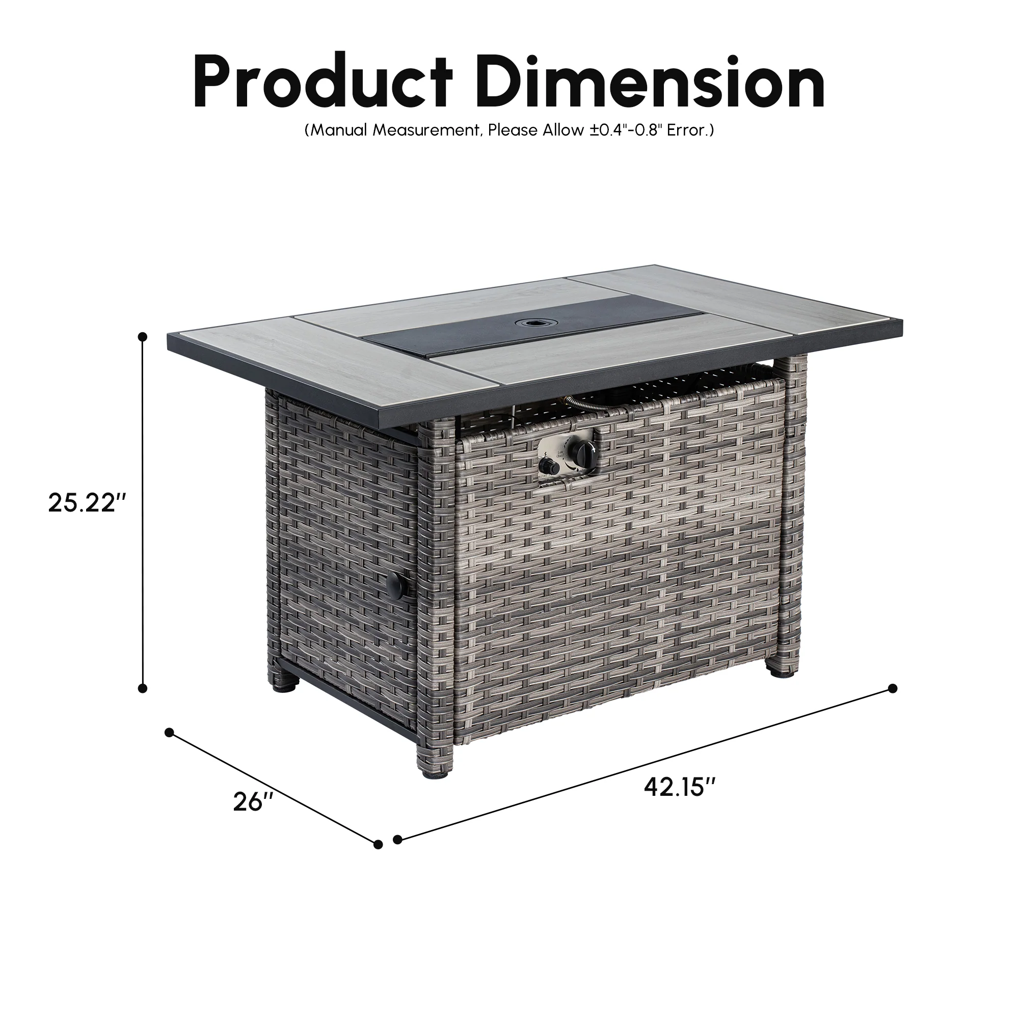 Ovios Rectangle Patio Propane Outdoor 42.12'' Fire Pit Table with Lid
