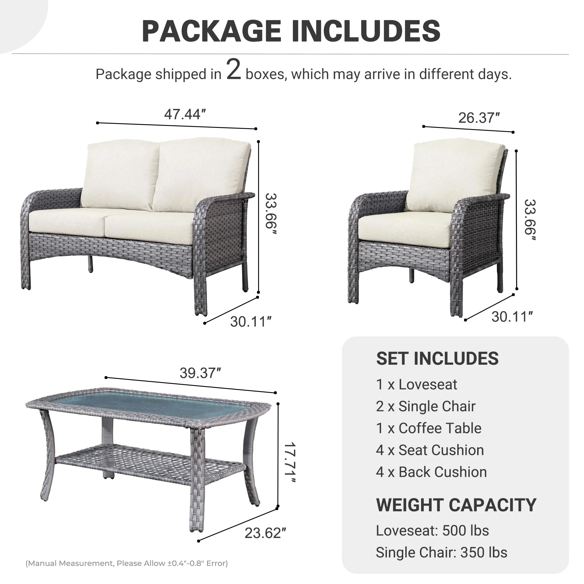 Ovios Patio Furniture Set New August 4 Piece High Back All Weather PE Wicker