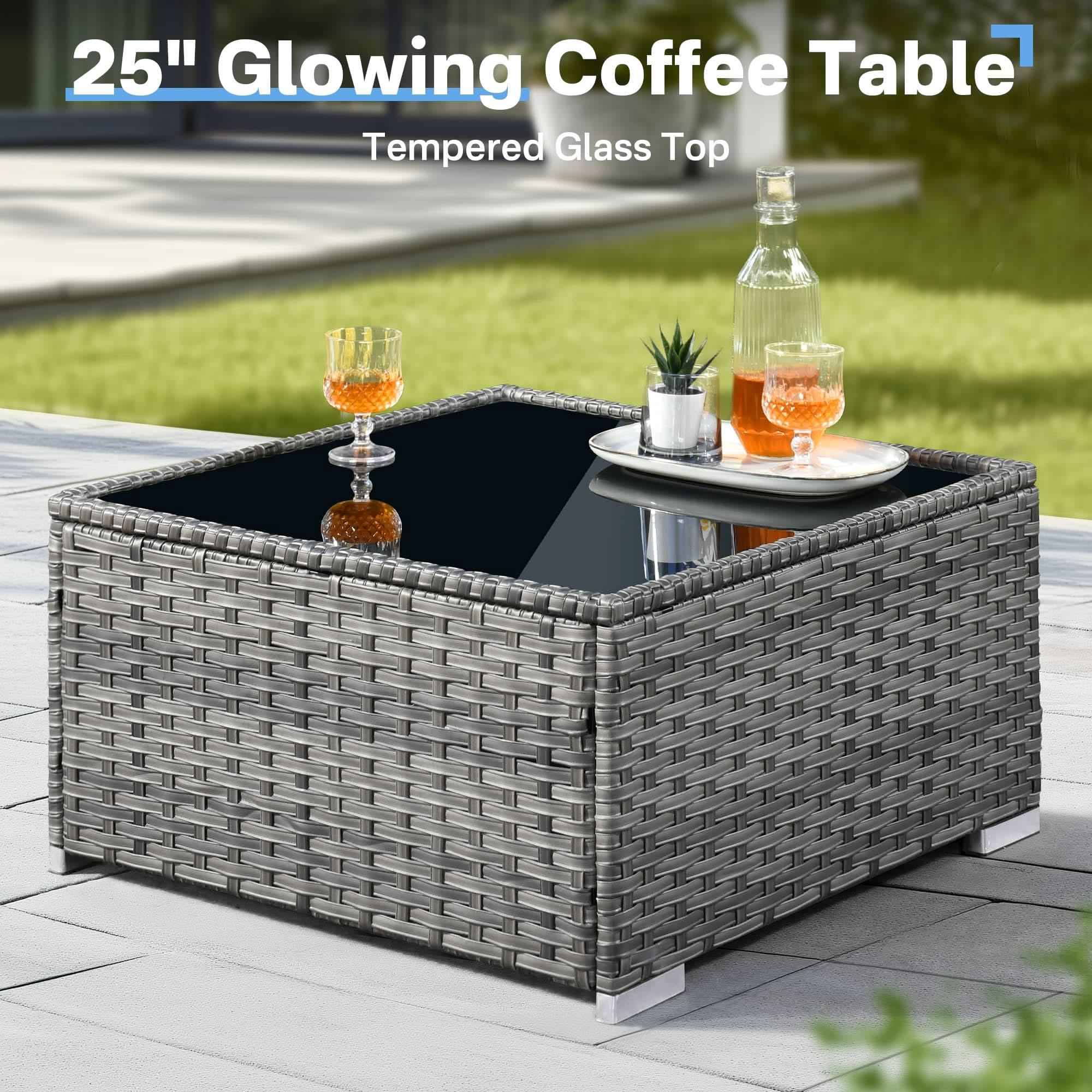 Ovios Outdoor 8 Piece Patio Furniture Set with Fire Pit Table,Conversation Sectional Wicker Couch with Coffee Table