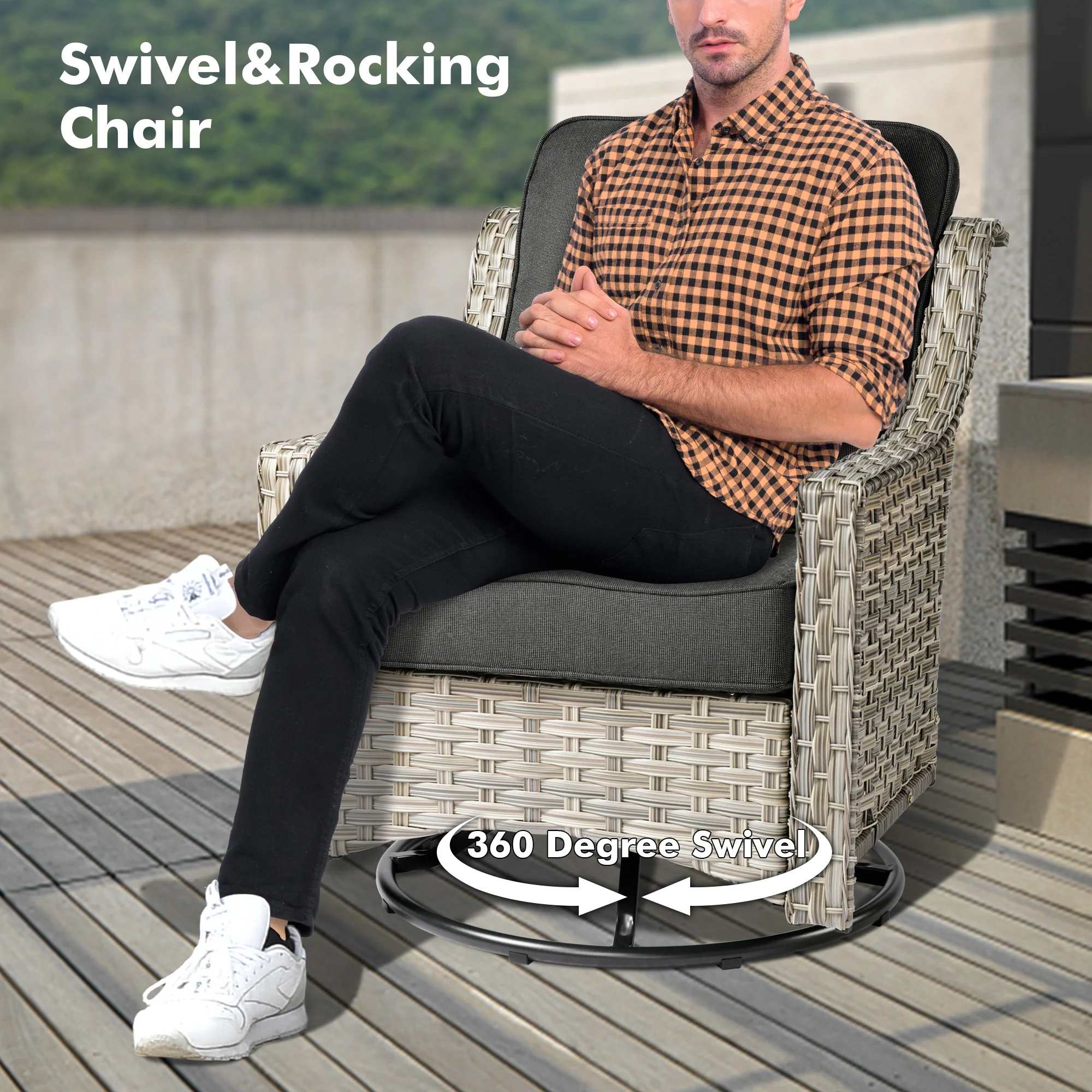 Ovios Outdoor 5 Pieces Coversation Set with 42