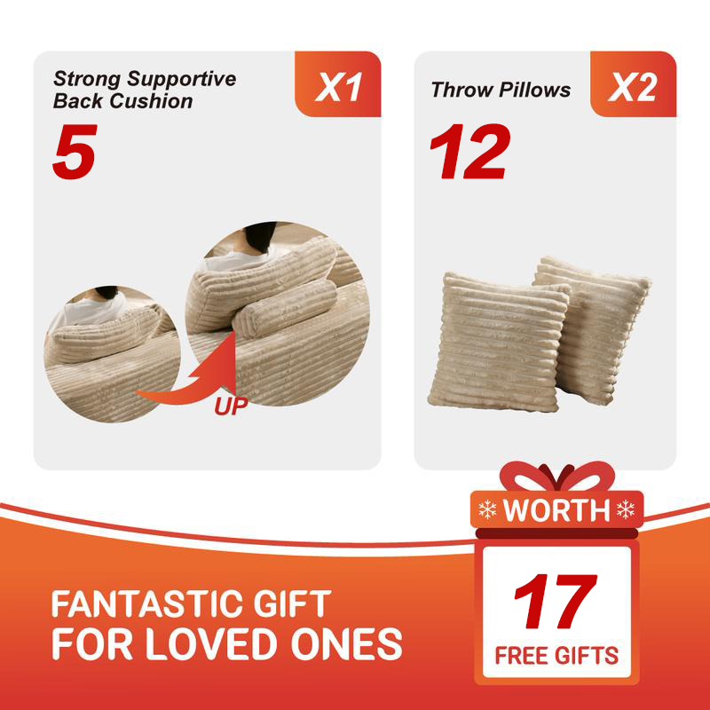 Ovios 49'' Boneless Chaise Lounge, Upholstered Sofa Bed with Throw Pillows and Armrests, Indoor Sleeper Chair- Luxurious Plush Corduroy Chair Bed for Living Room - No Assembly Required