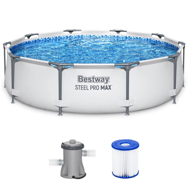 Bestway Steel Pro MAX Round Above Ground Outdoor Swimming Pool with Pump