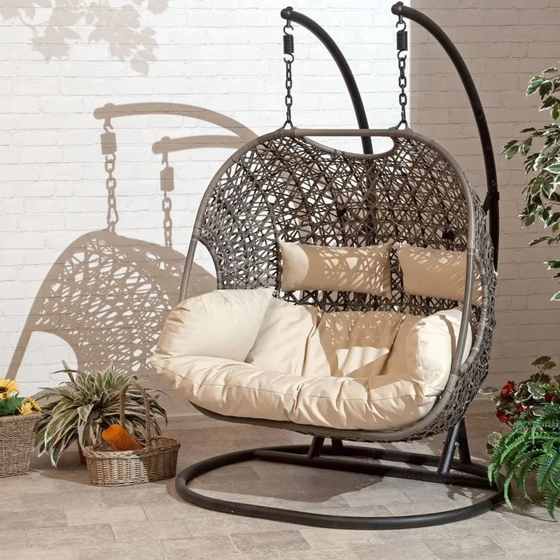 2024 HomeGood Solid Wood Wicker Swing Chair With Stand Rain Cover Included