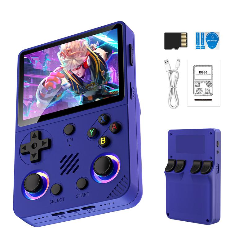 RG36 Pro (luz RGB) consola de videojuegos retro portátil, más de 20000 juegos, sistema Linux, pantalla IPS de 3,5 inch, consola de videojuegos portátil de bolsillo, inalámbrica, recargable para el hogar, dispositivo de carga