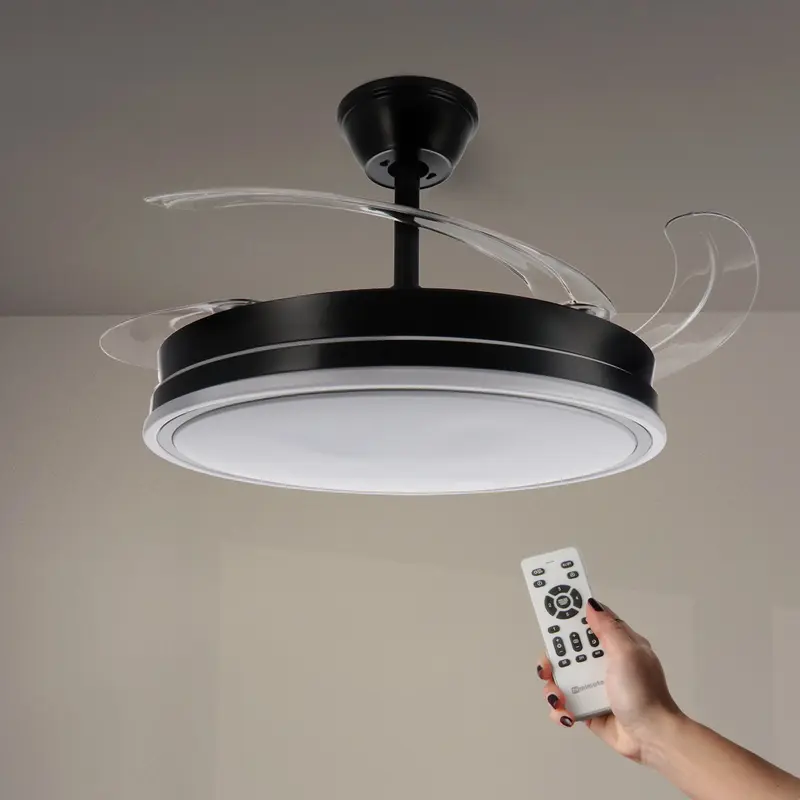 Ventilador De Techo Con Luz Led En Techo Dc Led Atenuable Retractil 4 Aspas Blanco 107 D- Opción Sin Pitido, Temporizador, Control Invierno Verano, 3 Tonos, Modo Brisa, Bajo Consumo