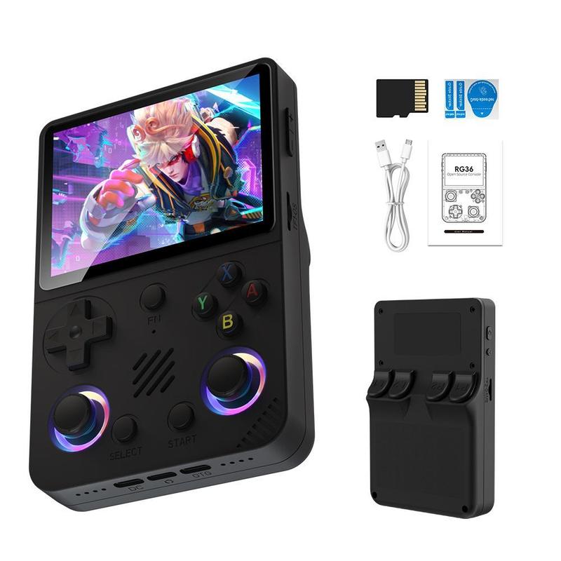 RG36 Pro (luz RGB) consola de videojuegos retro portátil, más de 20000 juegos, sistema Linux, pantalla IPS de 3,5 inch, consola de videojuegos portátil de bolsillo, inalámbrica, recargable para el hogar, dispositivo de carga