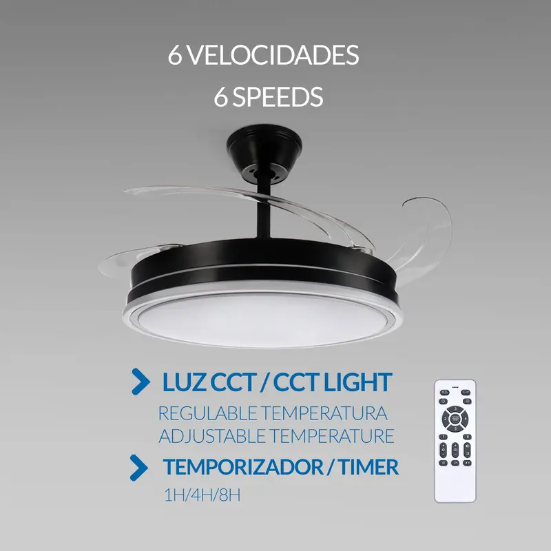 Ventilador De Techo Con Luz Led En Techo Dc Led Atenuable Retractil 4 Aspas Blanco 107 D- Opción Sin Pitido, Temporizador, Control Invierno Verano, 3 Tonos, Modo Brisa, Bajo Consumo