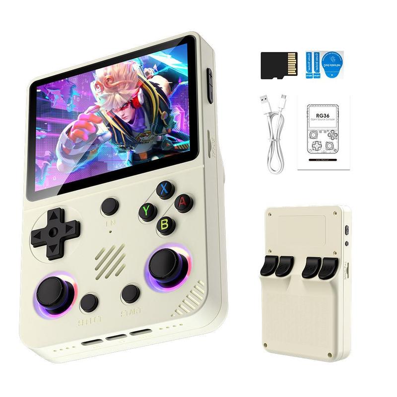 RG36 Pro (luz RGB) consola de videojuegos retro portátil, más de 20000 juegos, sistema Linux, pantalla IPS de 3,5 inch, consola de videojuegos portátil de bolsillo, inalámbrica, recargable para el hogar, dispositivo de carga
