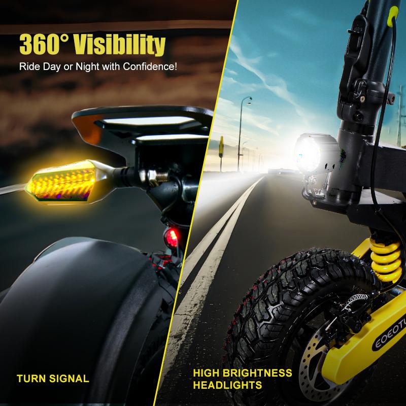 25/40 miles long distance, maximum speed of 28 MPH, 1200W electric scooter foldable, 11-inch off-road tires, turn signal lights, double suspension and double brakes